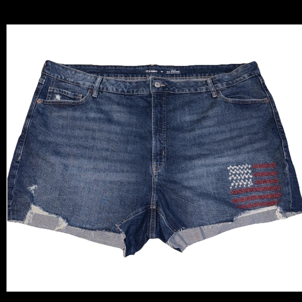 Old Navy high rise Og straight pockets Plus size 28 Denim Shorts American Flag